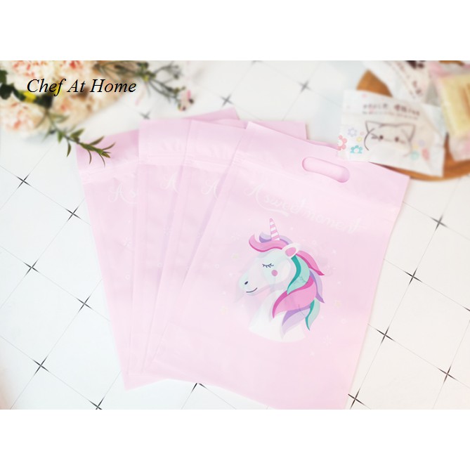 Túi zip hình Unicorn hồng đựng bánh/kẹo 10c