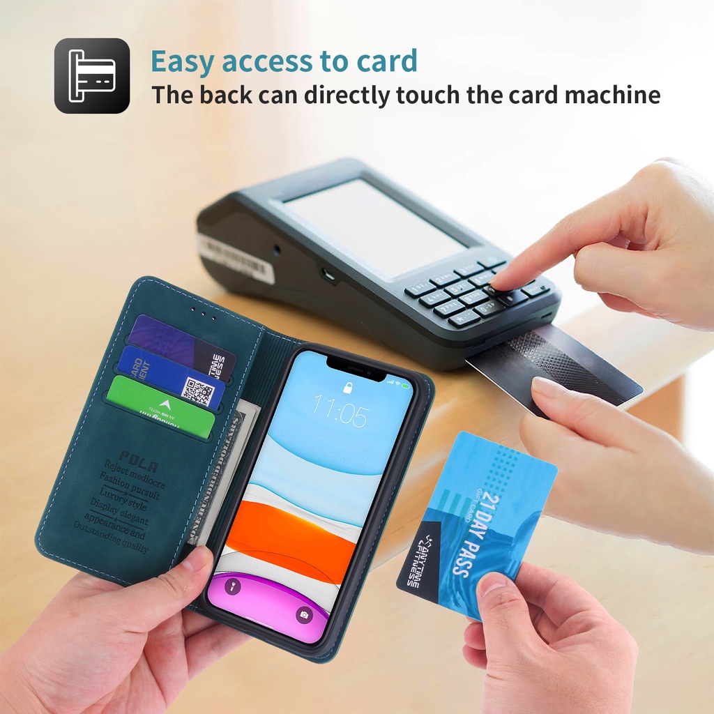 Bao da điện thoại nắp gập phong cách retro có ngăn đựng thẻ thích hợp cho Iphone 6 6s 7 8 Plus