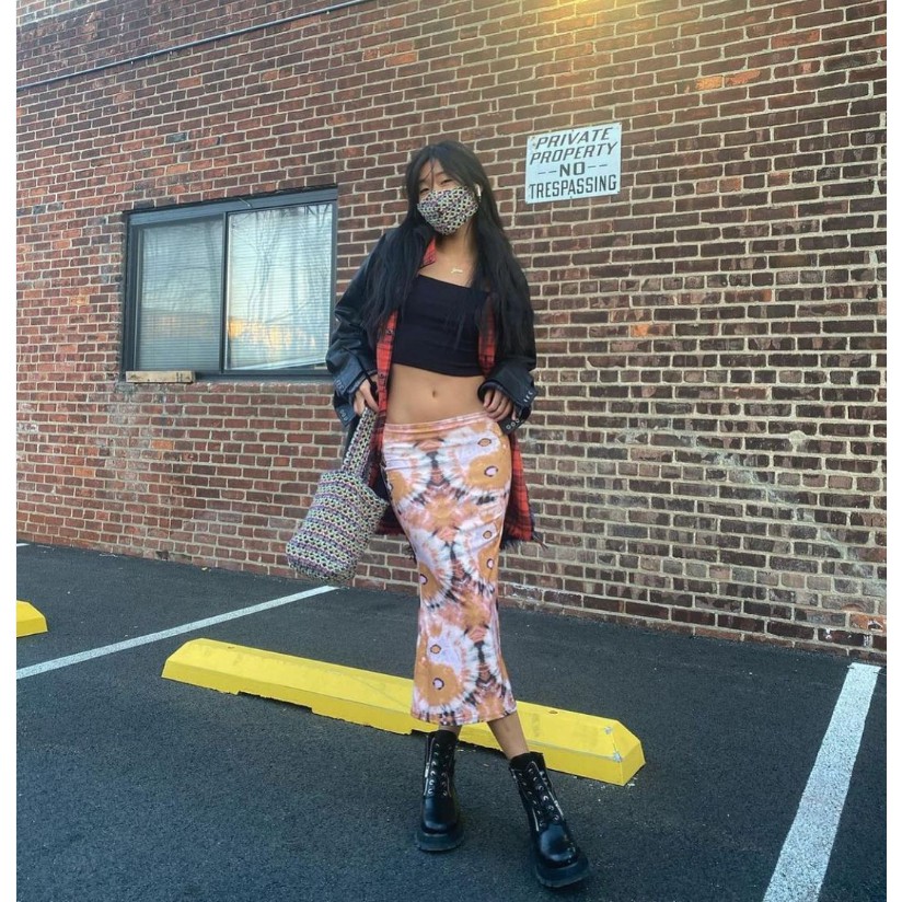 Chân Váy Chữ A Eo Cao In Họa Tiết Trái Tim Phong Cách Bohemian Dành Cho Nữ Y2K