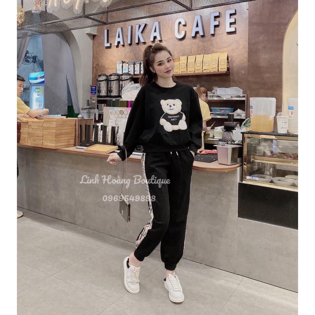 BỘ THỂ THAO CỔ TRÒN HÌNH GẤU QUẦN PHỐI BBR 2 MÀU