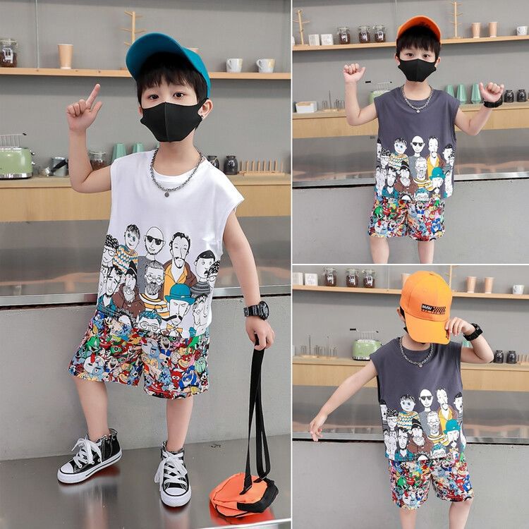 Bộ Áo Thun Sát Nách + Quần Đùi Họa Tiết Hoạt Hình Cho Bé Trai