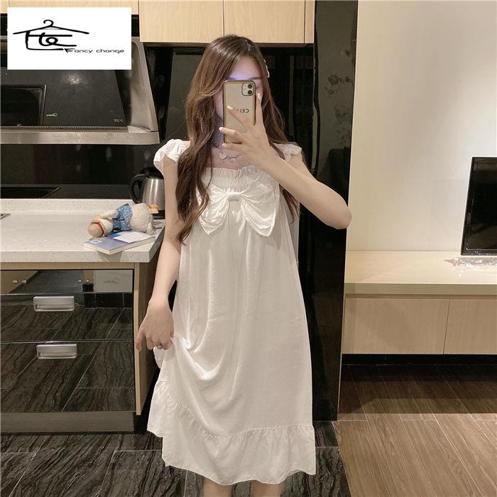 Đầm Ngủ Hai Dây Đính Nơ Dễ Thương Thời Trang Mùa Hè Cho Bạn Gái