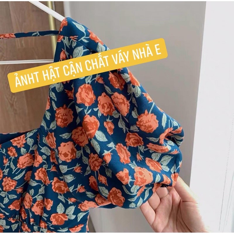 🍊VÁY HOA CAM CỔ TIM VUÔNG VINTAGE 🌼  ( ảnh thật cận chất )