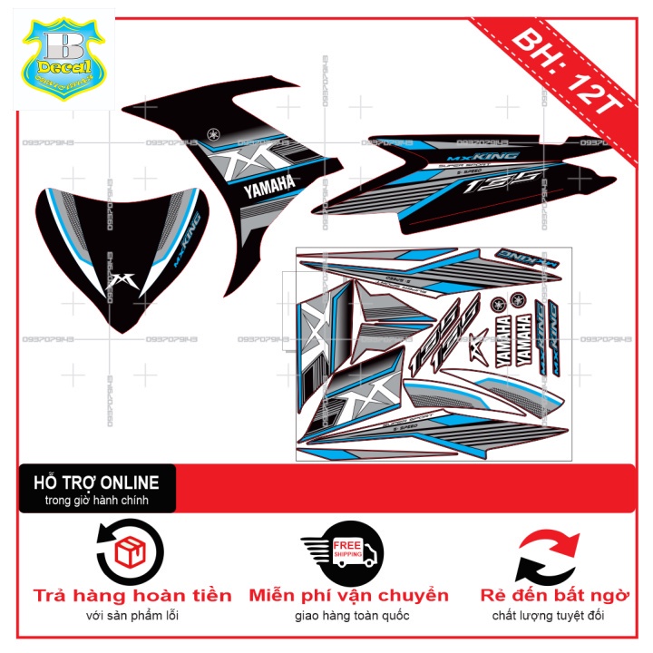 ( Quí khách vui lòng mang ra tiệm cho thợ dán ) Tem EX 2011 MX KING XANH ĐEN [Bi Decal]