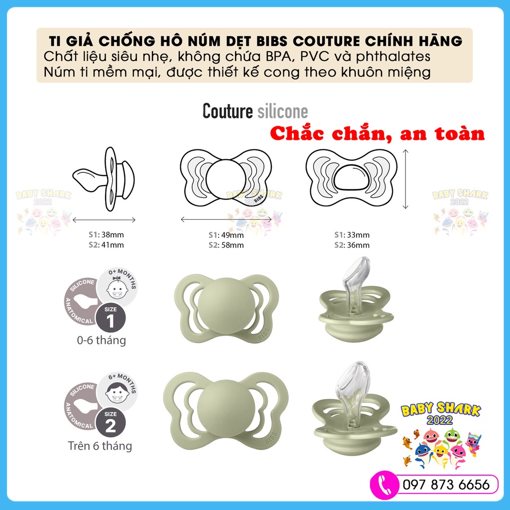 Ti giả núm dẹt chống hô cho bé BIBS Couture chính hãng Đan Mạch