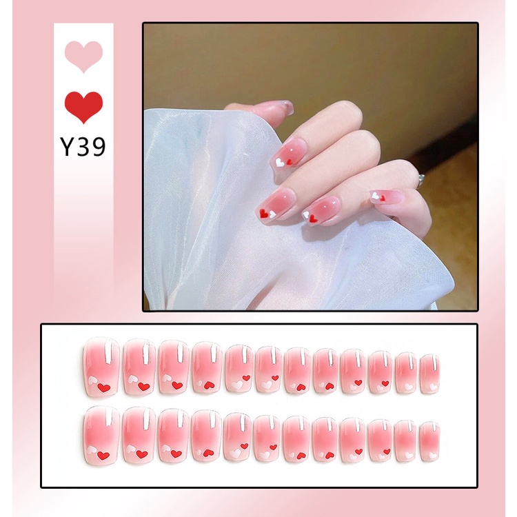 Bộ 24 móng tay giả dài vuông màu hông sang chảnh jojo Y39 móng giả nailbox rẻ đẹp thời trang kèm keo gắn tự làm tại nhà