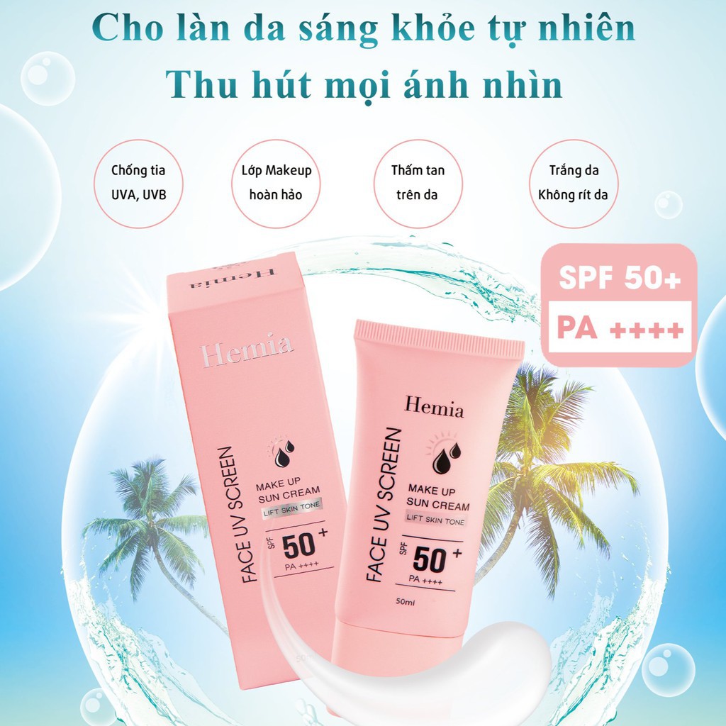 Kem chống nắng Hemia nâng tông, dưỡng trắng da SPF 50++ Hàn quốc 50ml