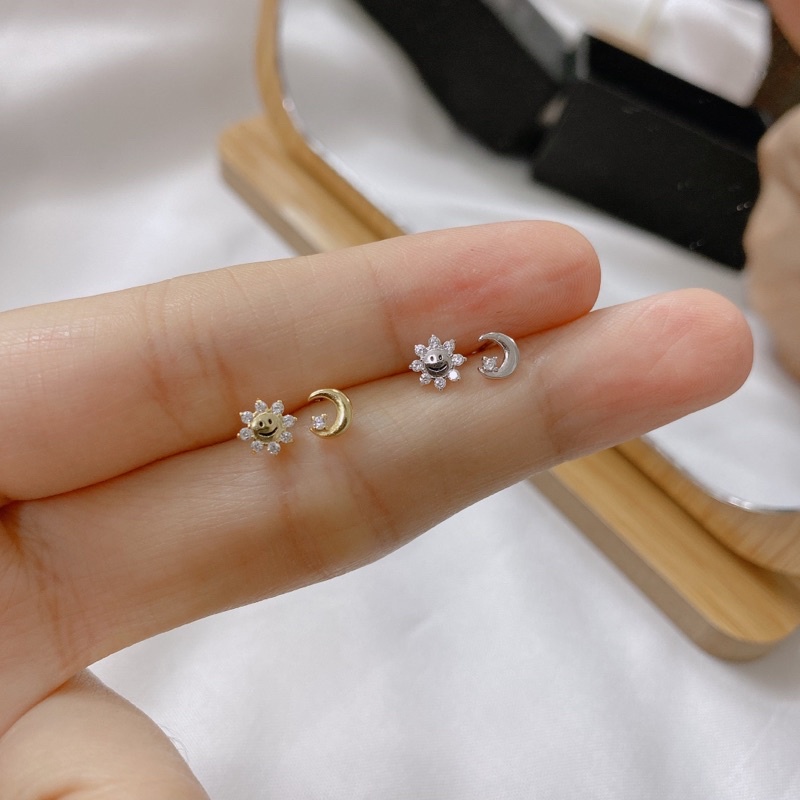 Bông tai bạc Ý 925 Khuyên tai bạc nữ mặt trăng mặt trời dễ thương DUYSON SILVER (Giá bán/1 đôi) [KNXK6]