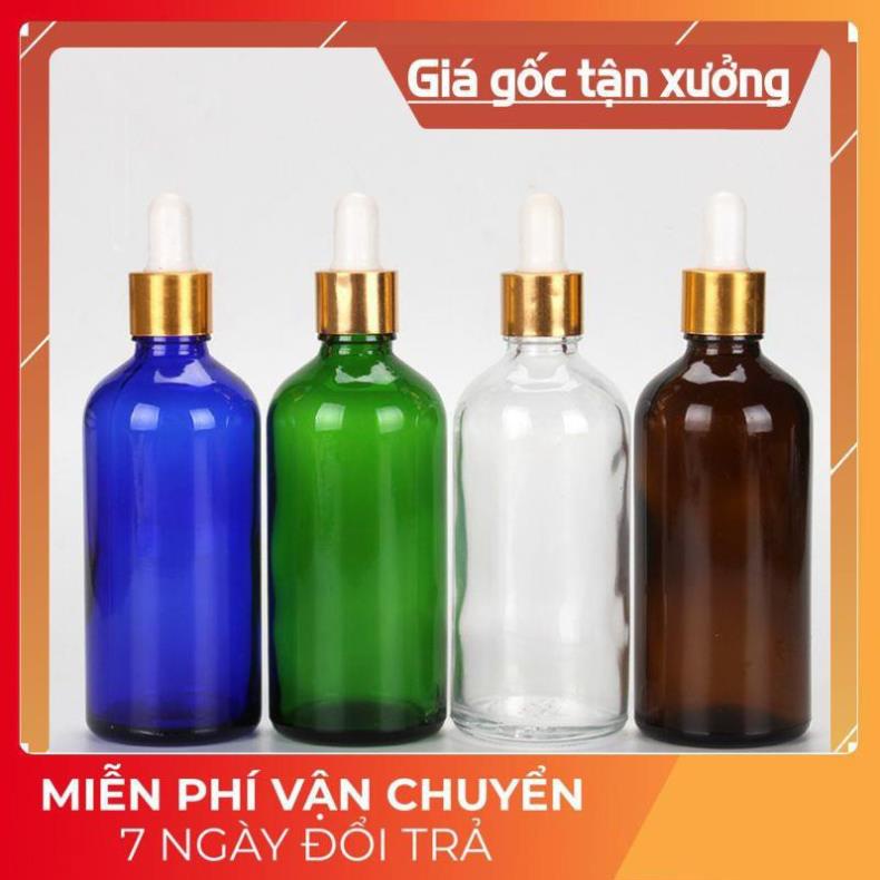 Lọ Chiết Serum ❤ [100ml] Chai lọ đựng tinh dầu thủy tinh nắp bóp giọt Khoen Vàng (chai serum) , phụ kiện du lịch