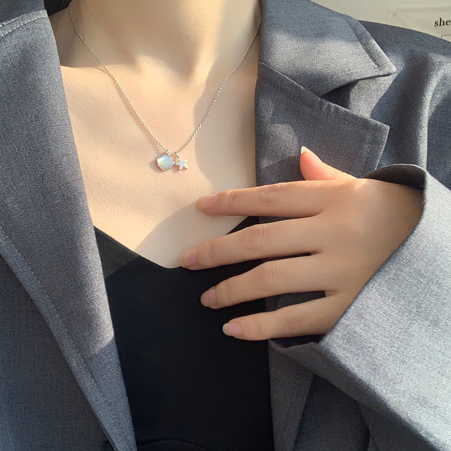 [student Shell Necklace] hd-2021 new Korean version student simple minority light luxury shell starfish ins does not fade collarbone chain necklace female