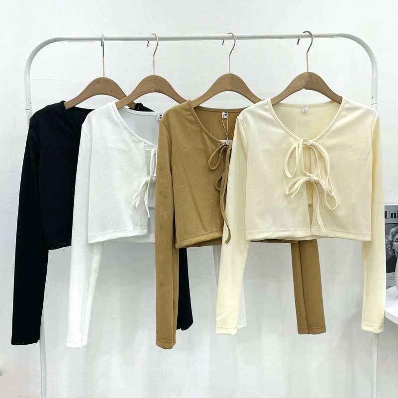 sét áo dây buộc nơ khoác tay dài thời trang tiểu thư hàn quốc xinh (có sẵn)