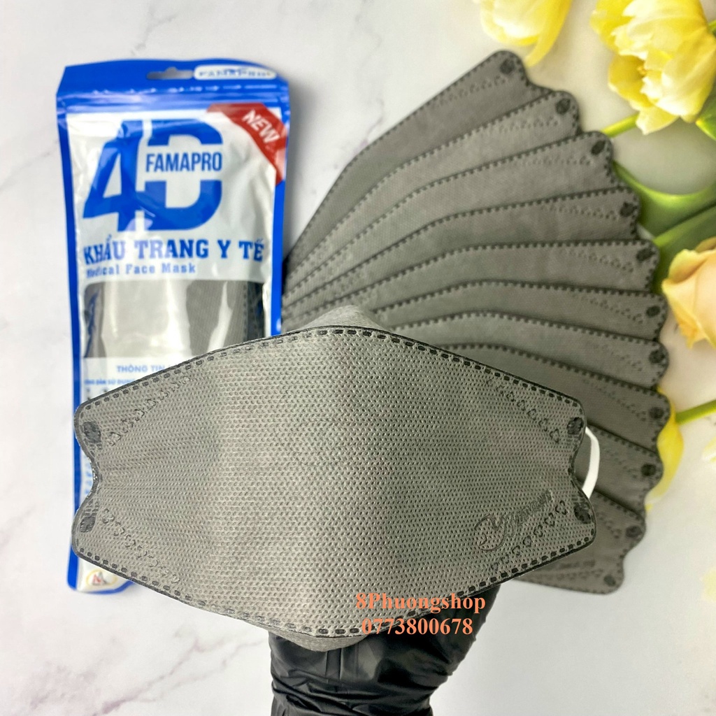 10 Cái Khẩu Trang 4D FAMAPRO DẠNG TÚI Chính Hãng Nam Anh 4 Lớp Kháng Khuẩn