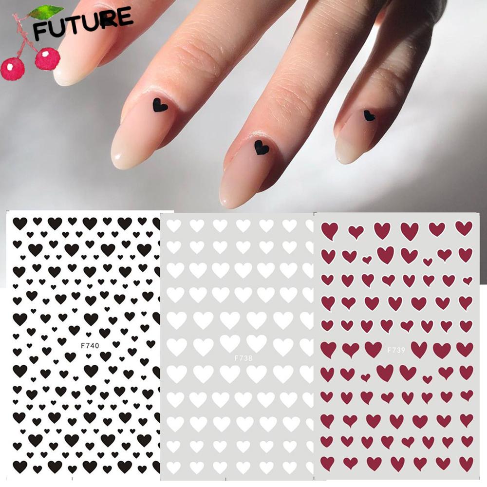 Miếng Dán Trang Trí Móng Tay Hình Trái Tim 3D Màu Đỏ Đen Trắng DIY