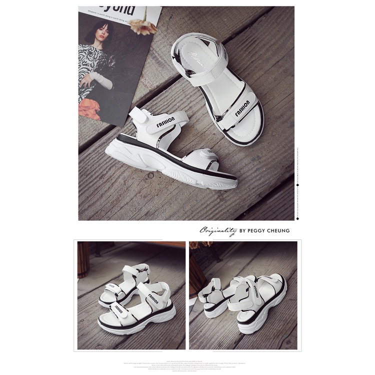 Giày Sandal Thể Thao Mùa Hè Đế Phẳng Quai Dán Phong Cách Mới Cho Nữ Sinh