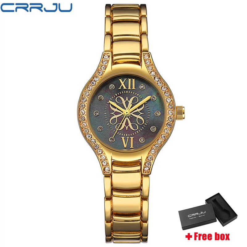 Đồng hồ đeo tay CRRJU 2126 chuyển động thạch anh chống thấm nước cao cấp cho nữ