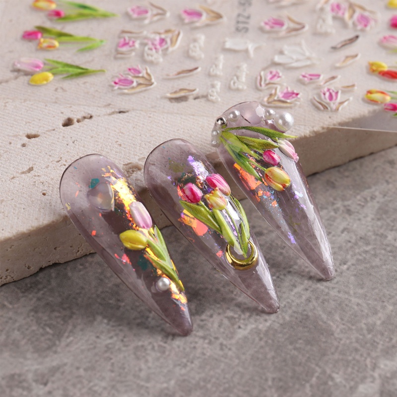 Nhãn Dán Acrylic Chạm Nổi Hình Hoa Hồng 5D Trang Trí Móng Tay DIY