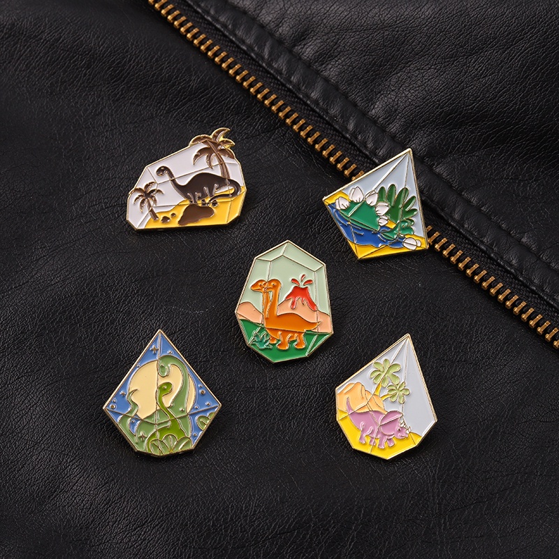 Ghim cài áo QIHE JEWELRY phối hình khủng long hoạt hình dễ thương 5 kiểu tùy chọn