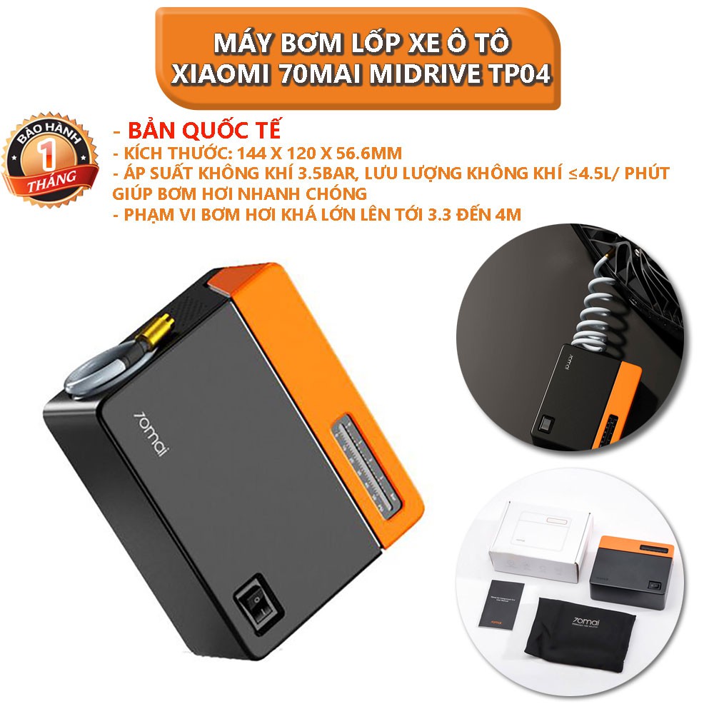 Máy bơm lốp xe ô tô Xiaomi 70MAI Midrive TP04 - Bảo hành 1 tháng