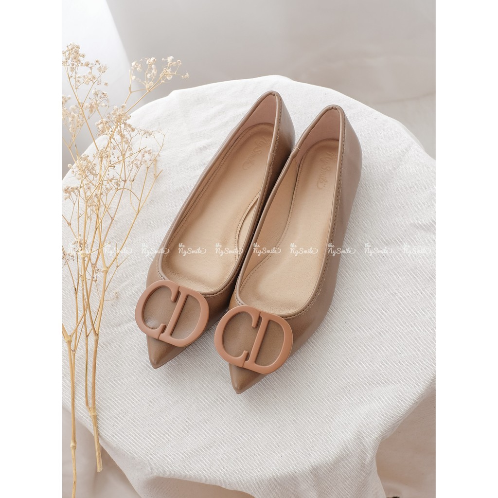 Giày búp bê cao 5cm mũi nhọn khoen chữ CD - Thenysmile - Tano 1 2