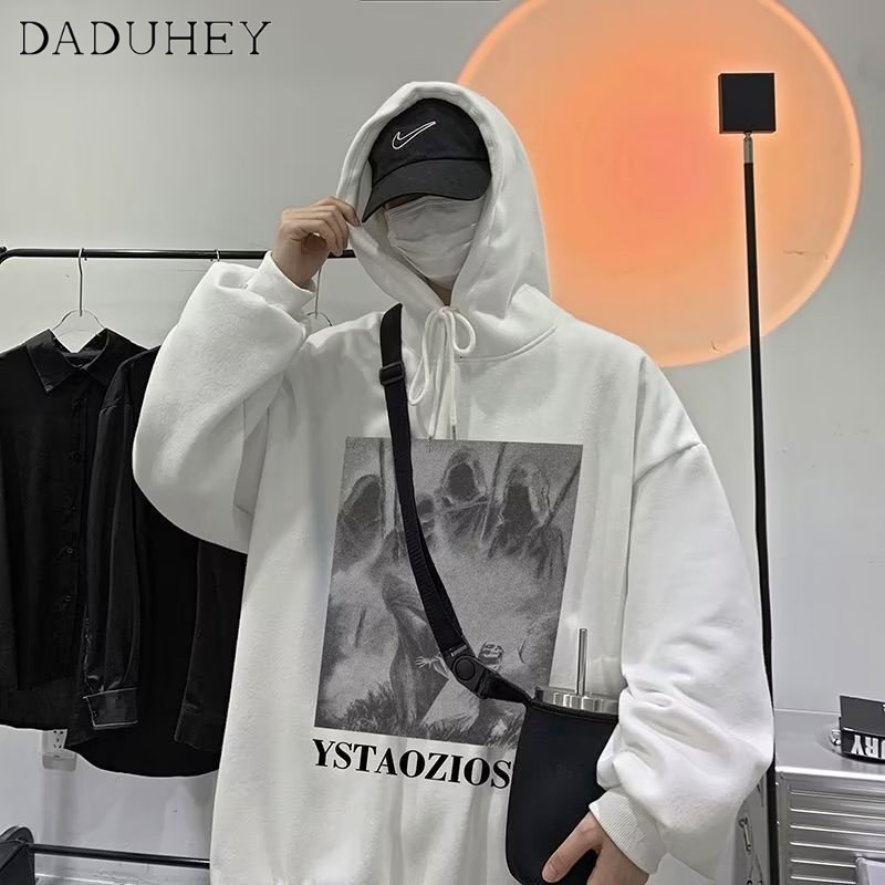 DaDuHey Men's and Women's Korean Style Ins Fashion Brand Dark Personalized Graffiti Printed Pullover Hooded Sweater