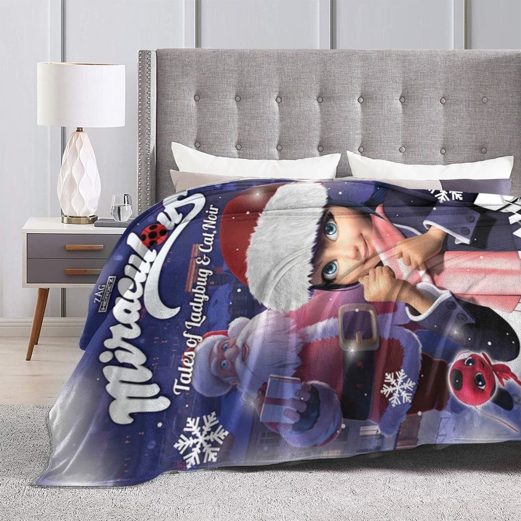 【Anti-pilling Flannel Blanket】Miraculous Gets In The Holiday Spirit With Santa 1 Fleece Blanket for Kids Boys and Girls