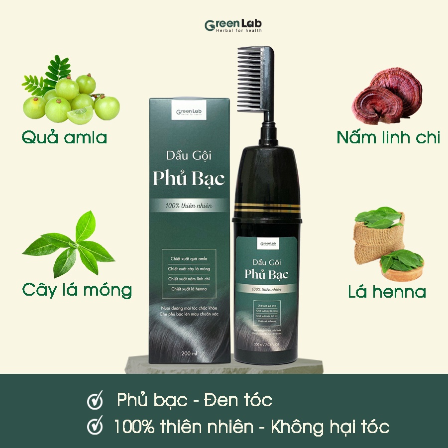 Dầu gội Phủ Bạc GreenLab thiên nhiên tóc nhuộm đen trong 7 phút 200ml
