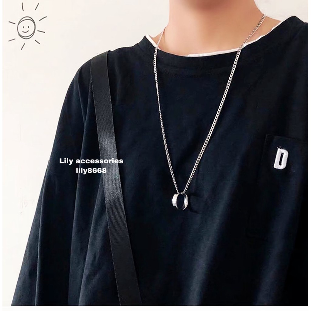 Ring Pendant Chain Necklace dây chuyền titan phối nhẫn không gỉ không đen siêu bền nam nữ unisex