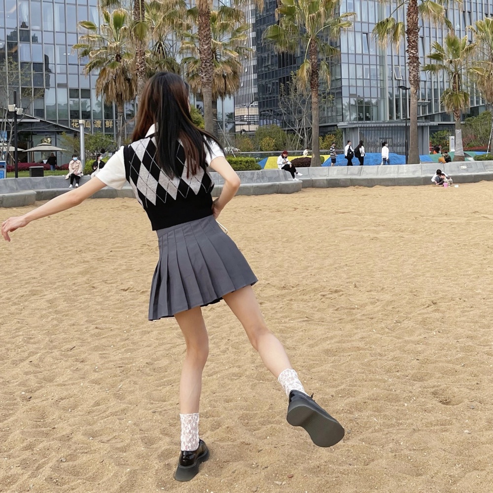 Áo len không tay cổ chữ v họa tiết kim cương thời trang cho nữ