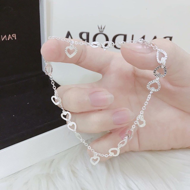 Lắc chân nữ bạc thật hình trái tim sáng đẹp - Kho sỉ bạc Nhất Linh