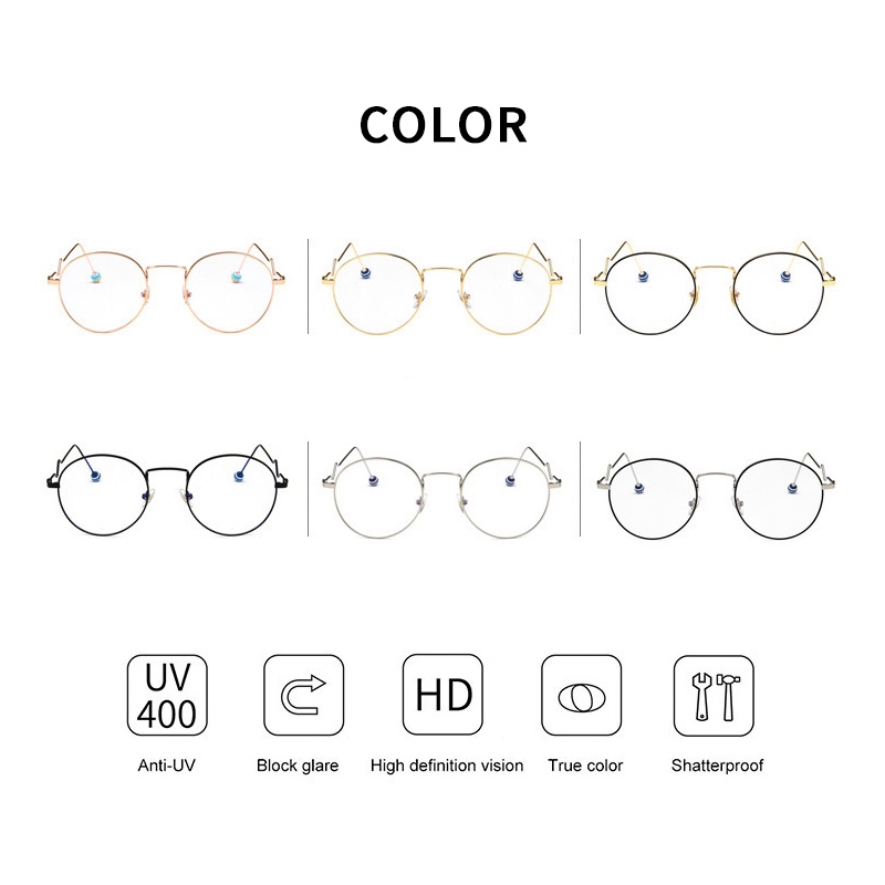 (KIQI-FASHION) COD Mắt Kính Chống Bức Xạ Gọng Tròn Bằng Kim Loại Thời Trang Mới Cho Nam Nữ