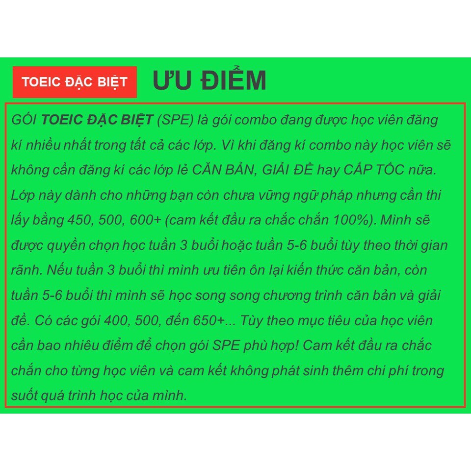 Hồ Chí Minh- Voucher khóa học tiếng anh TOEIC SPECIAL 1 (400-450)-Cam kết đầu ra, học lại miễn phí -[TAEC.EDU.VN