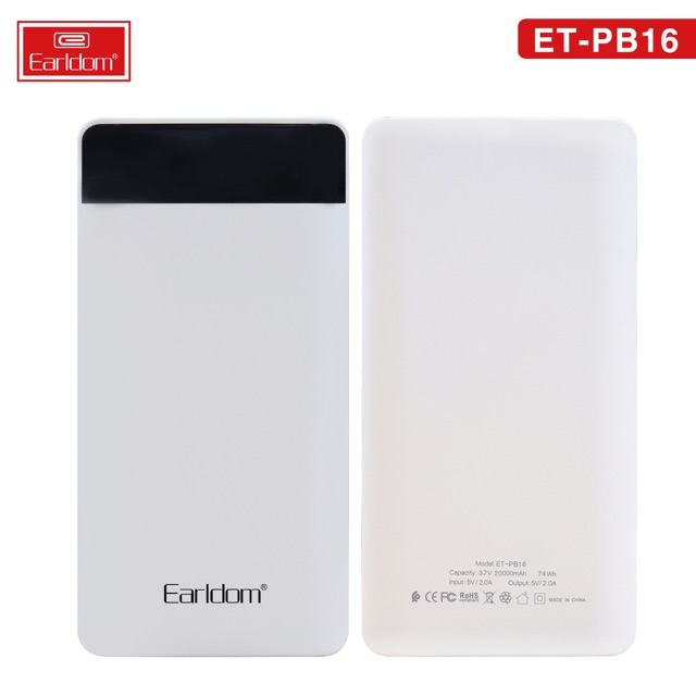 Sạc dự phòng dung lượng 20000 mAh chính hãng Earldom PB16