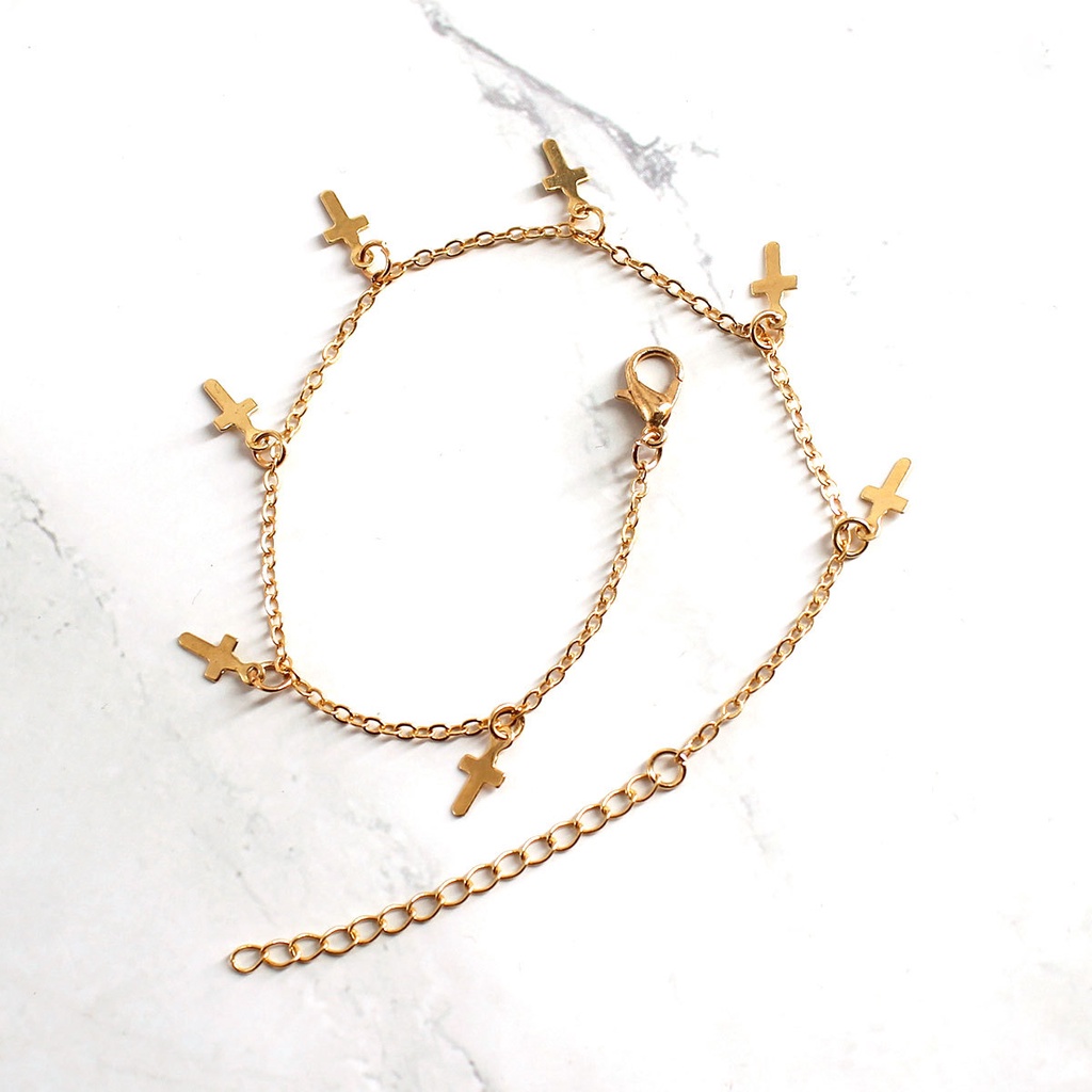 Lắc Chân Bằng Kim Loại Mạ Vàng Mặt Thánh Giá Thời Trang Âu Mỹ Cho Nữ