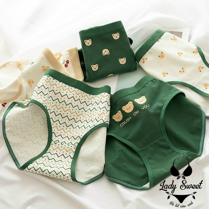 Quần Lót Nữ ❤️ Quần Cotton Nữ Gấu Xanh Lá Cây