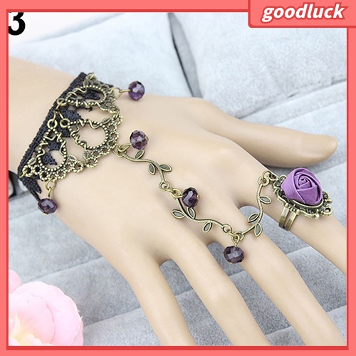 Vòng tay hợp kim ren hoa phối nhẫn đính hoa hồng dành cho nữ