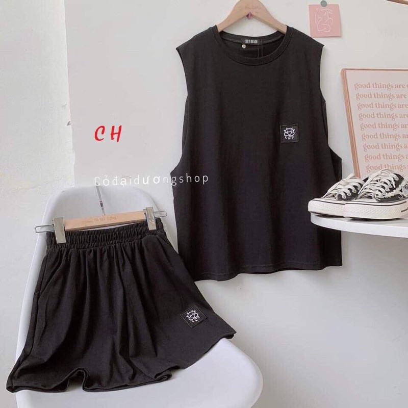 Set bộ tanktop 3 món Chú Bò Unisex ❤ Gồm Tank top 3 lỗ+ Quần Short+ áo bra♥️Chất cotton mịn 🦋Phong cách THỂ THAO HÈ