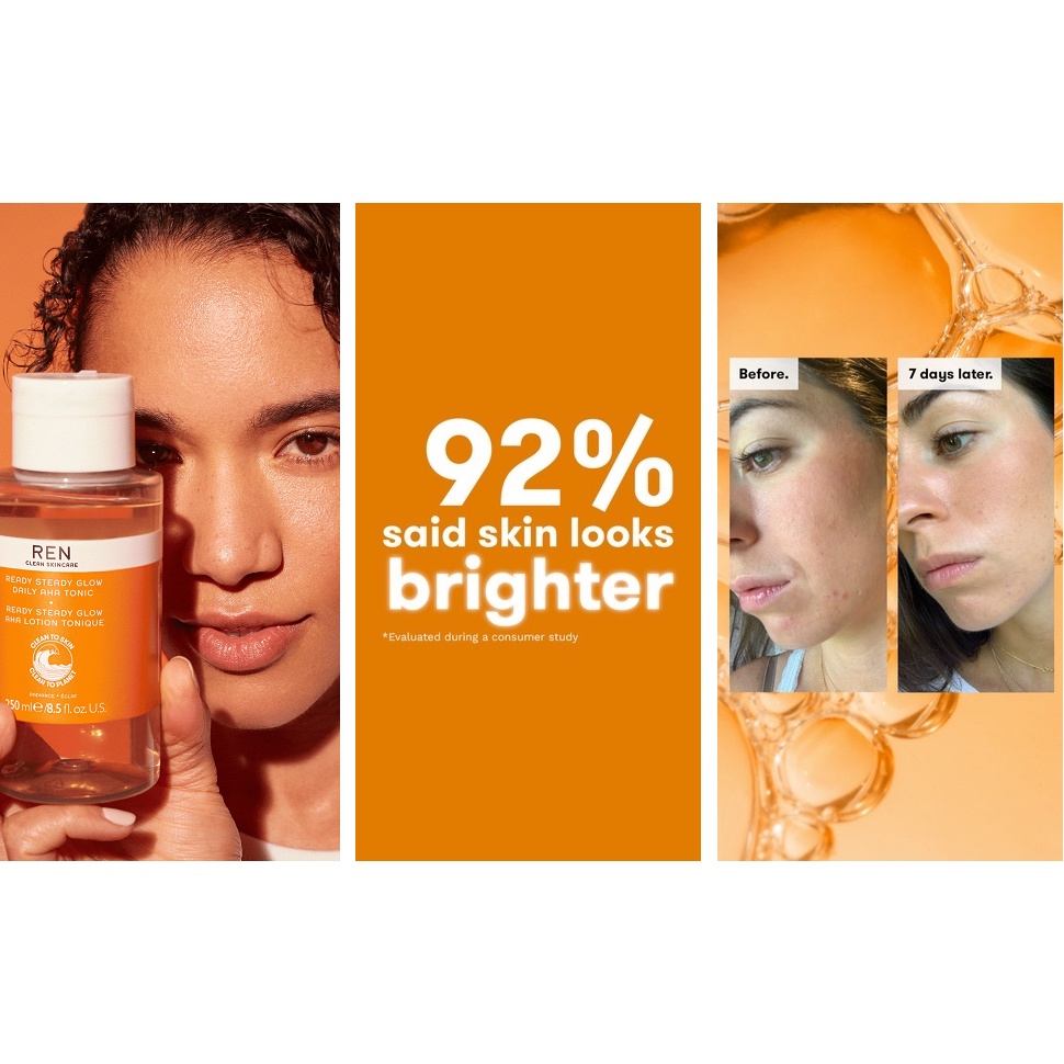 Toner tẩy tế bào chết Ren Ready Steady Glow Daily Aha Tonic 250ml