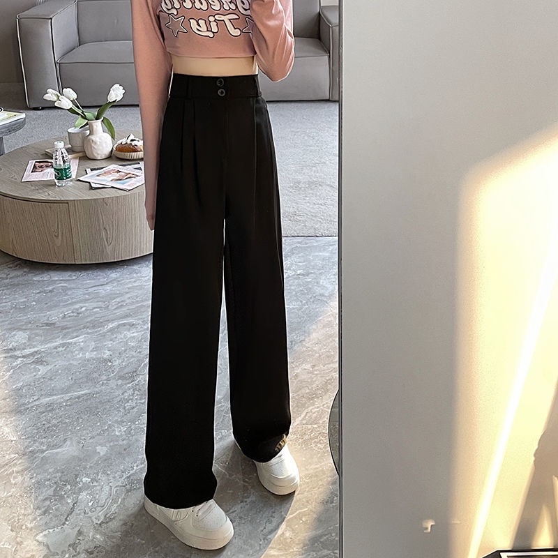 Quần Dài Ống Rộng Lưng Cao Màu Trơn Đơn Giản Thời Trang Hàn Quốc