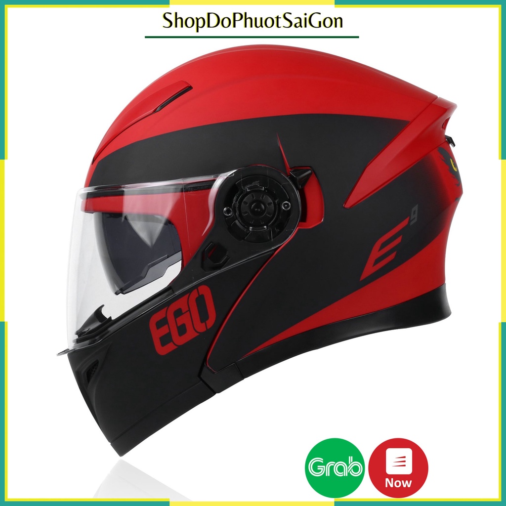 Mũ bảo hiểm fullface EGO E9 lật hàm 2 kính đen đỏ nhám