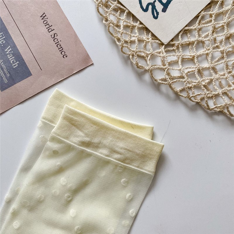 Xiangbao Tất Lưới Dài Qua Gối Vải Lụa Trong Suốt Họa Tiết Chấm Bi Phong Cách Preppy Nhật Bản Cổ Điển Cho Nữ