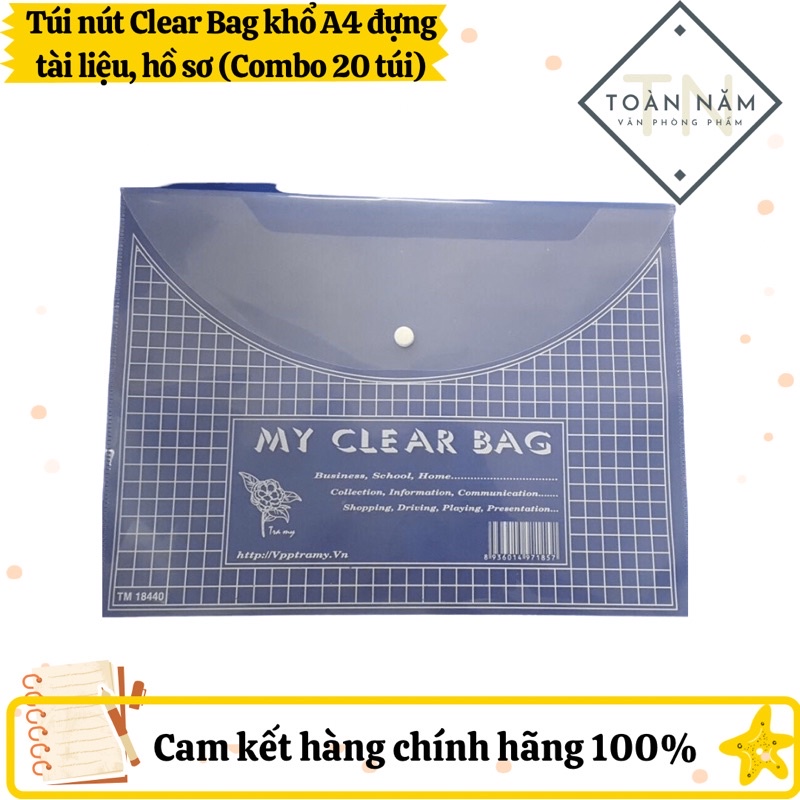 Túi nút Clear Bag khổ A4, khổ F đựng tài liệu, hồ sơ