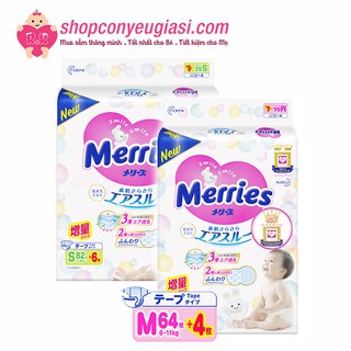 Combo 2 Gói Tã Dán/Quần Merries Cộng Miếng Nhập Khẩu NB(90+6)/S(82+6)/M(64+4)/L(54+4)/L(44+6)/XL(38+6 - Chính Hãng SNB