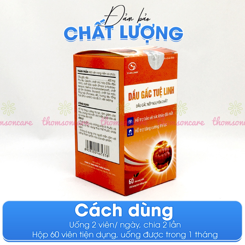 Dầu gấc Tuệ Linh - Giúp sáng mắt đẹp da - Chính hãng Tuệ Linh - Mẫu mới, hộp 60 viên - KM mua 5 tặng 1