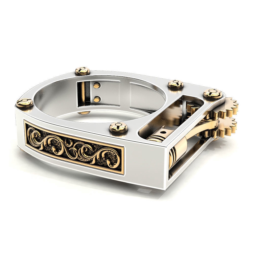 Nhẫn thiết kế kiểu bánh răng cơ khí phong cách vintage sành điệu