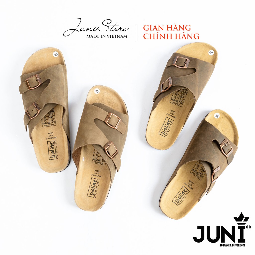 [DA BÒ THẬT] D19-Dép Sandal Birken da bò quai ngang bản to Bioline Unisex (Đế trấu, da bò thật nguyên tấm) – Juni Store