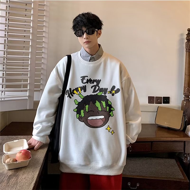 Áo Sweater Tay Dài Cổ Tròn Dáng Rộng Phong Cách Hip Hop Đường Phố Cho Nam