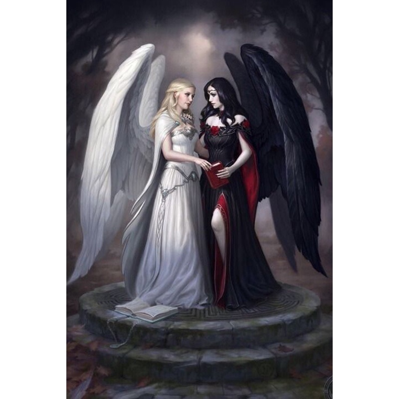 Bộ Tranh Đính Đá 5D Họa Tiết Thiên Thần Trắng Đen Độc Đáo DIY Dùng Trang Trí Nhà Cửa