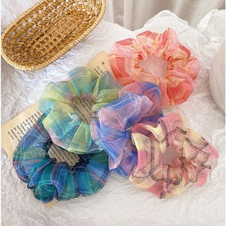 Scrunchies cột tóc vải voan kẻ caro vintage ulzzang for girls