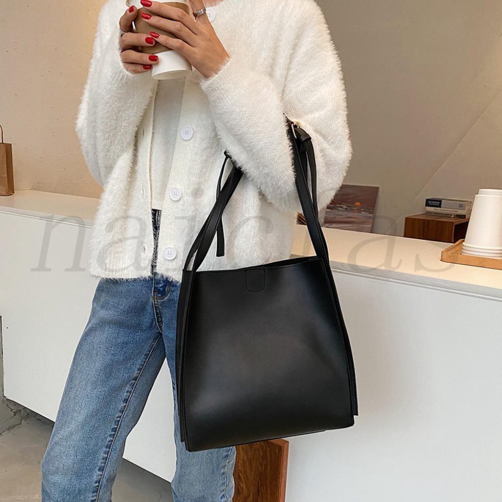 Naicfas Fashion Solid Women Handbag Female Tote Simple PU Shoulder Shopping Bags