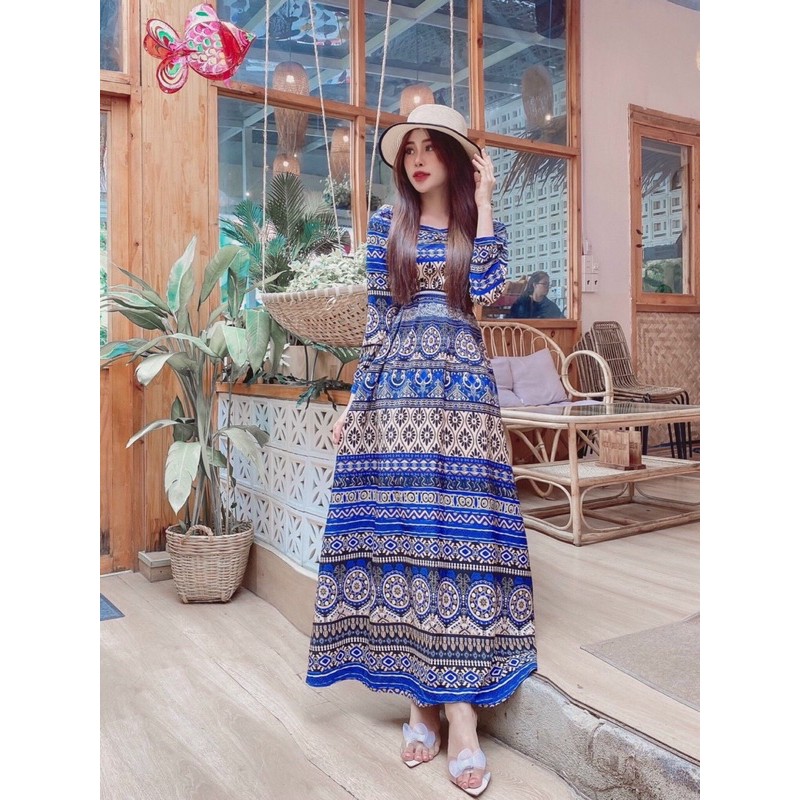 Đầm maxi họa tiết thổ cẩm. TK